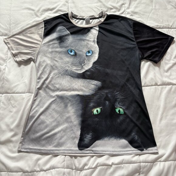 Unisex Cat Black White Kitty Feline Pet Animal Short Sleeve T Shirt Tee Funny